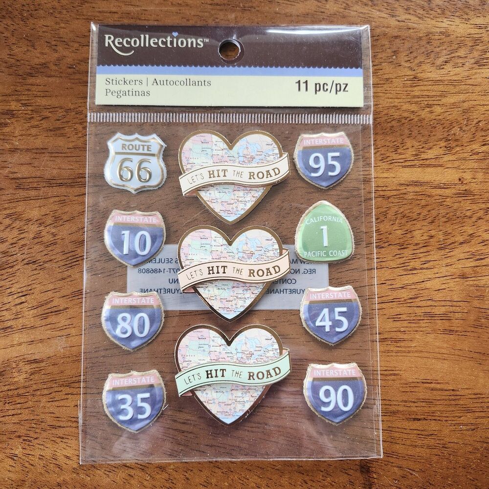 Recollections Let's Hit The Road Travel Map & Road Sign Stickers 11 pc